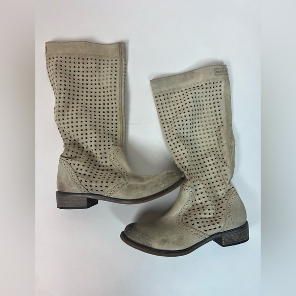 Vintage 2000s Tan/Ivory Diesel Unique Preforated Cowboy Boots Size EU 37 - Picture 5 of 14